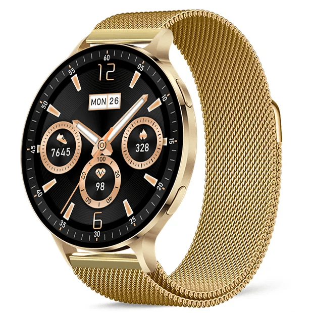 Chytré hodinky Veluxeo Ringo s bluetooth voláním zlaté s milánským tahem