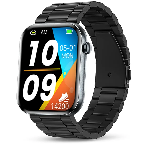 Chytré hodinky Veluxeo Mono s bluetooth voláním černé s ocelovým řemínkem