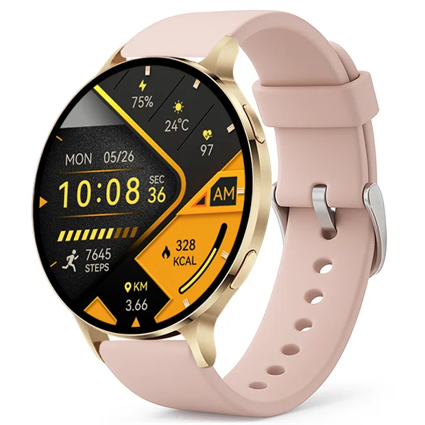 Chytré hodinky Veluxeo Ringo s bluetooth voláním zlaté se silikonovým řemínkem