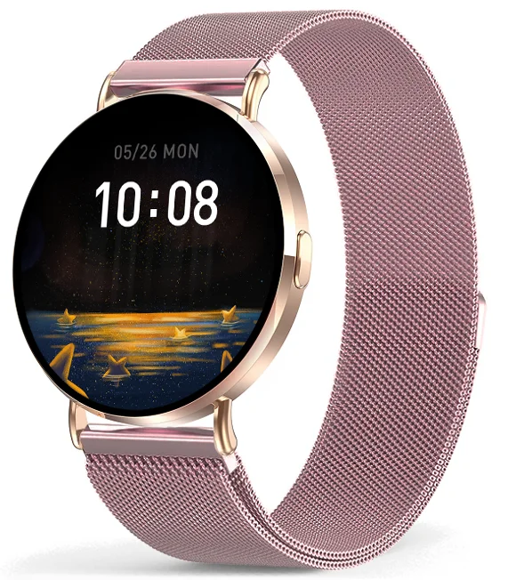 Chytré hodinky Veluxeo Round s bluetooth voláním zlaté s milánským tahem