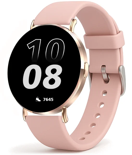 Chytré hodinky Veluxeo Round s bluetooth voláním zlaté se silikonovým řemínkem