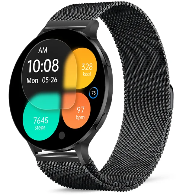 Chytré hodinky Veluxeo Ringo s bluetooth voláním černé s milánským tahem