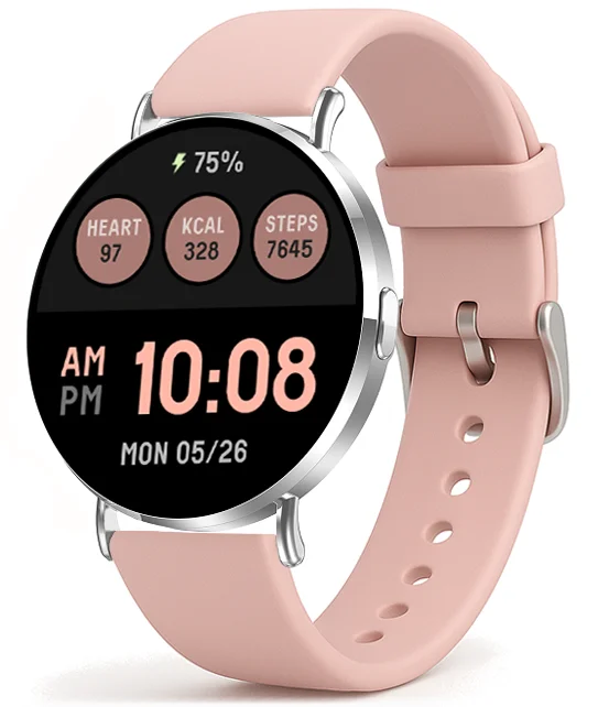 Chytré hodinky Veluxeo Round s bluetooth voláním stříbrné se silikonovým řemínkem