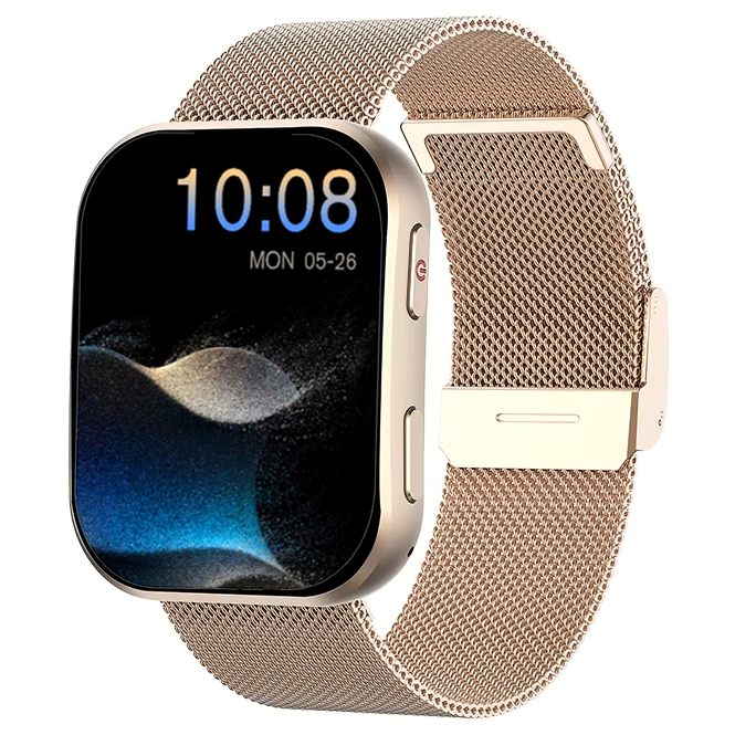 Chytré hodinky Veluxeo Edge s bluetooth voláním zlaté s milánským tahem