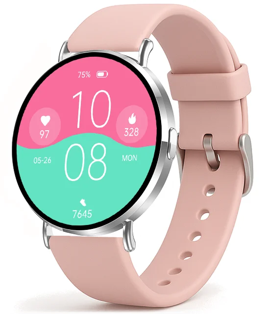 Chytré hodinky Veluxeo Round s bluetooth voláním stříbrné se silikonovým řemínkem