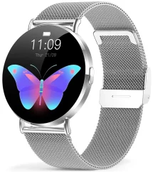 Chytré hodinky Veluxeo Round s bluetooth voláním stříbrné s milánským tahem