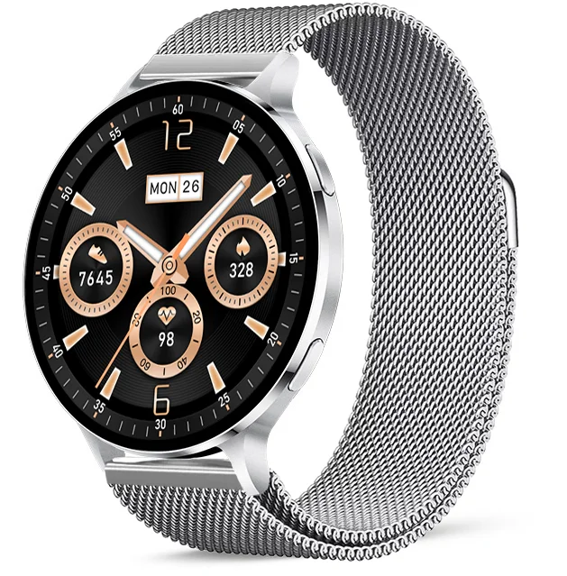 Chytré hodinky Veluxeo Ringo s bluetooth voláním stříbrné s milánským tahem