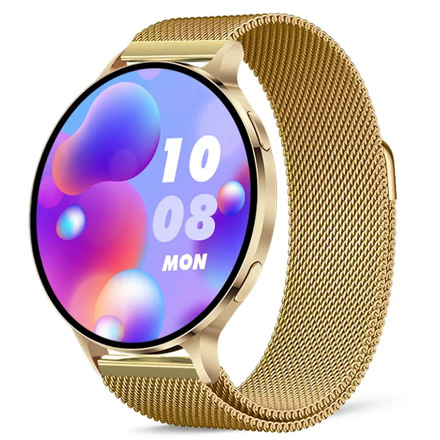 Chytré hodinky Veluxeo Ringo s bluetooth voláním zlaté s milánským tahem