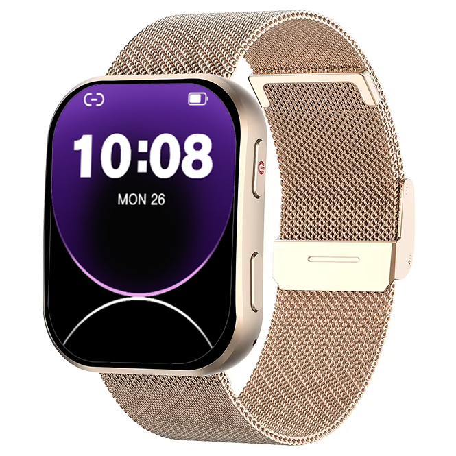 Chytré hodinky Veluxeo Edge s bluetooth voláním zlaté s milánským tahem