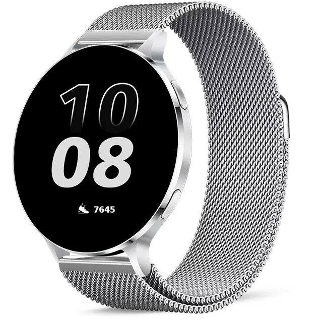 Chytré hodinky Veluxeo Ringo s bluetooth voláním stříbrné s milánským tahem