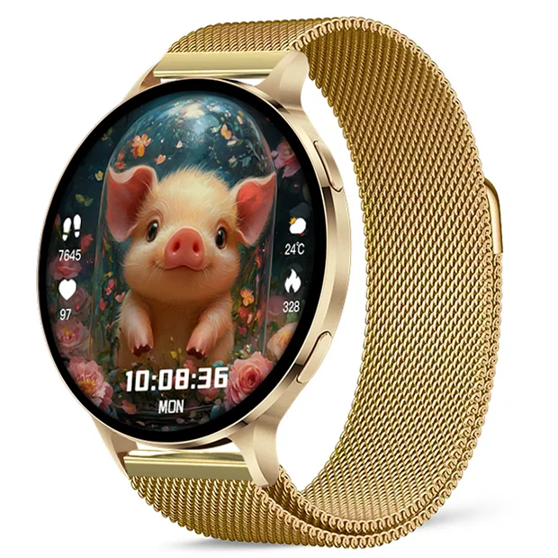 Chytré hodinky Veluxeo Ringo s bluetooth voláním zlaté s milánským tahem