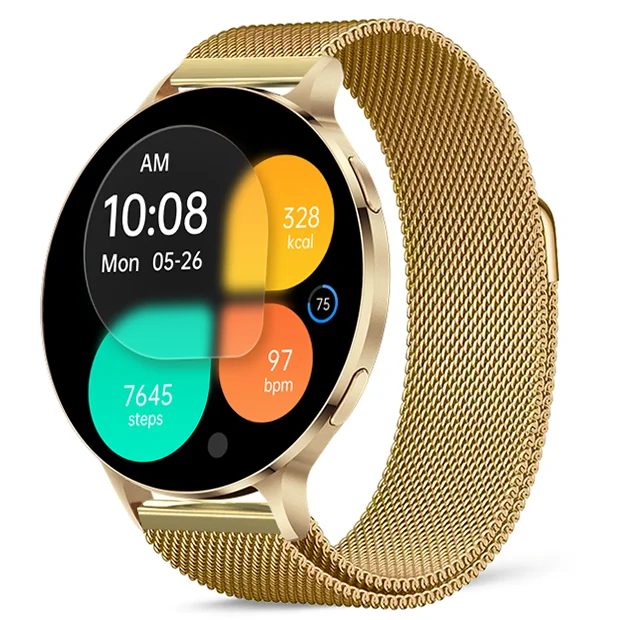 Chytré hodinky Veluxeo Ringo s bluetooth voláním zlaté s milánským tahem