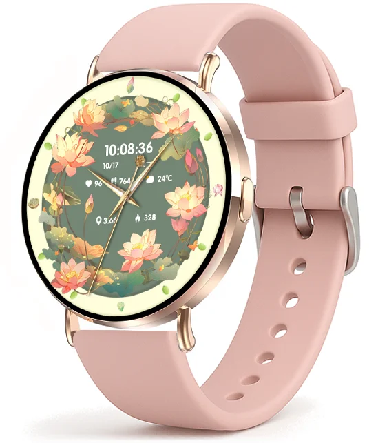 Chytré hodinky Veluxeo Round s bluetooth voláním zlaté se silikonovým řemínkem