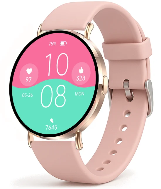 Chytré hodinky Veluxeo Round s bluetooth voláním zlaté se silikonovým řemínkem