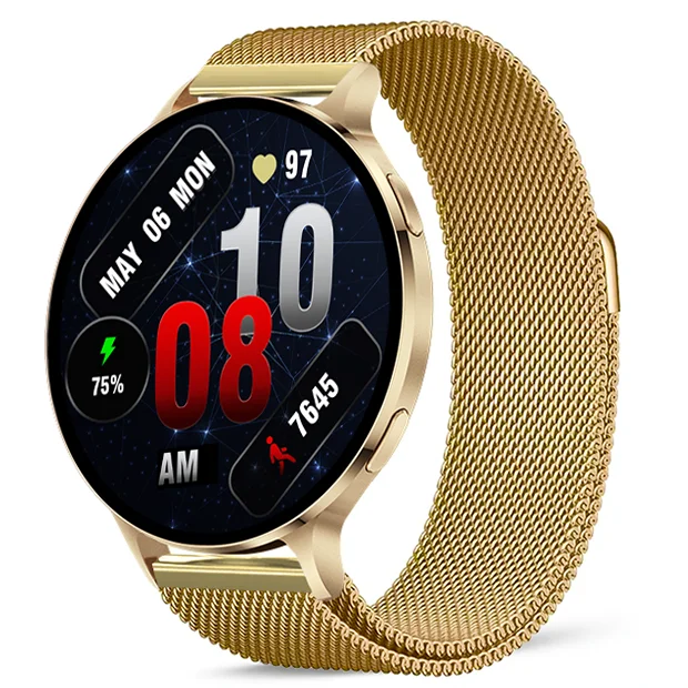 Chytré hodinky Veluxeo Ringo s bluetooth voláním zlaté s milánským tahem