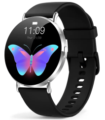 Chytré hodinky Veluxeo Round s bluetooth voláním stříbrné se silikonovým řemínkem