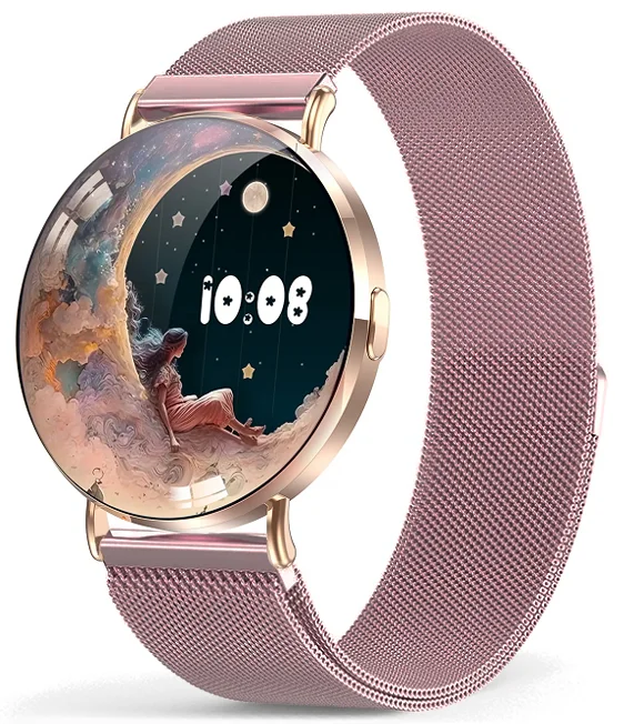 Chytré hodinky Veluxeo Round s bluetooth voláním zlaté s milánským tahem