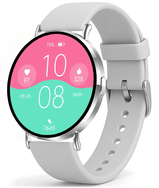 Chytré hodinky Veluxeo Round s bluetooth voláním stříbrné se silikonovým řemínkem