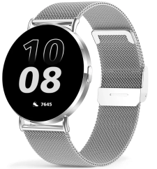 Chytré hodinky Veluxeo Round s bluetooth voláním stříbrné s milánským tahem