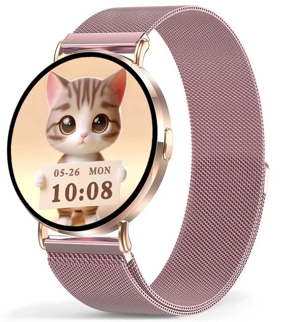 Chytré hodinky Veluxeo Round s bluetooth voláním zlaté s milánským tahem