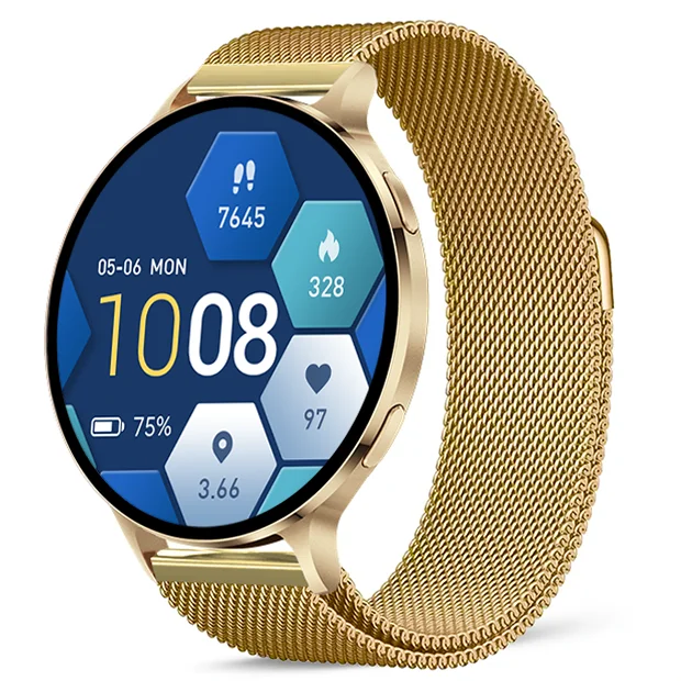 Chytré hodinky Veluxeo Ringo s bluetooth voláním zlaté s milánským tahem