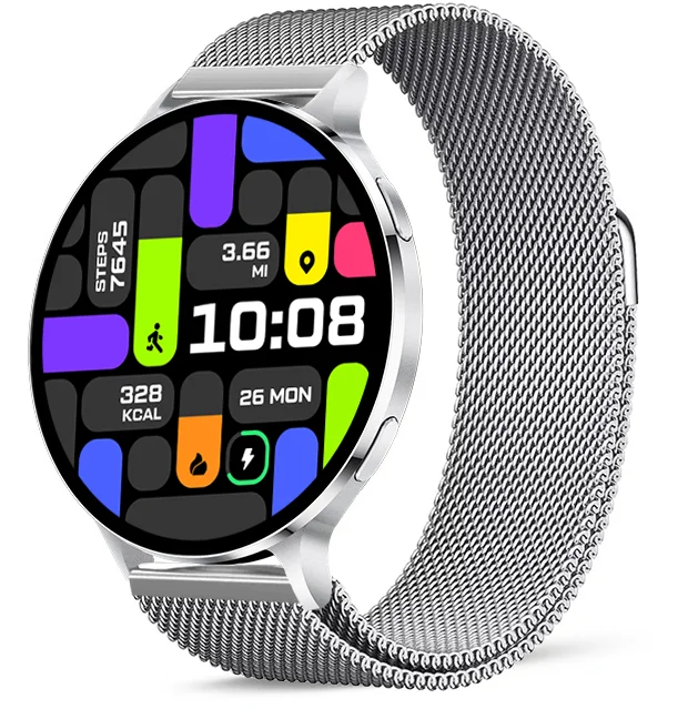 Chytré hodinky Veluxeo Ringo s bluetooth voláním stříbrné s milánským tahem