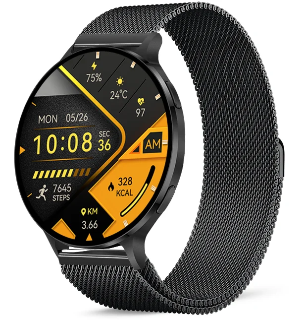 Chytré hodinky Veluxeo Ringo s bluetooth voláním černé s milánským tahem