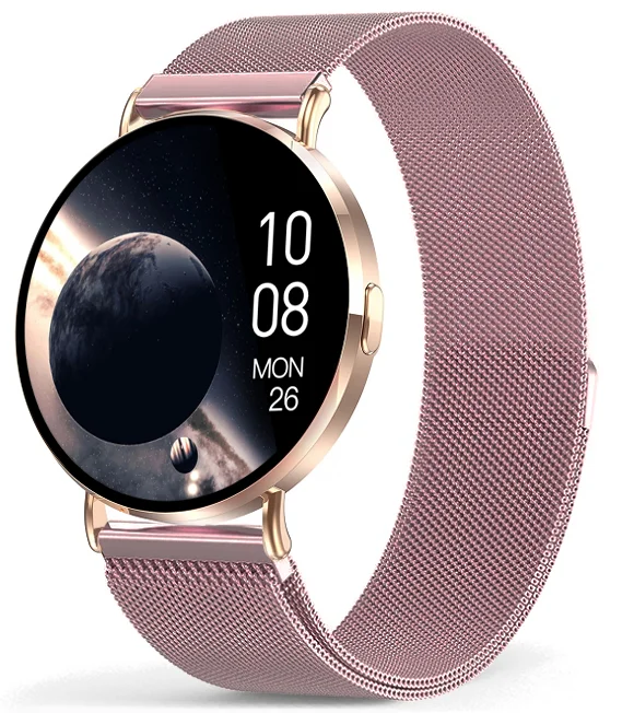 Chytré hodinky Veluxeo Round s bluetooth voláním zlaté s milánským tahem