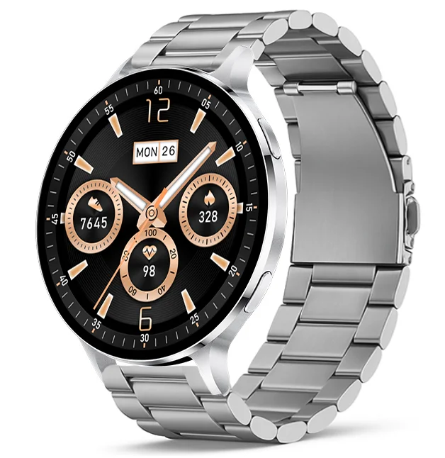 Chytré hodinky Veluxeo Ringo s bluetooth voláním stříbrné s ocelovým řemínkem