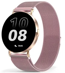 Chytré hodinky Veluxeo Round s bluetooth voláním zlaté s milánským tahem