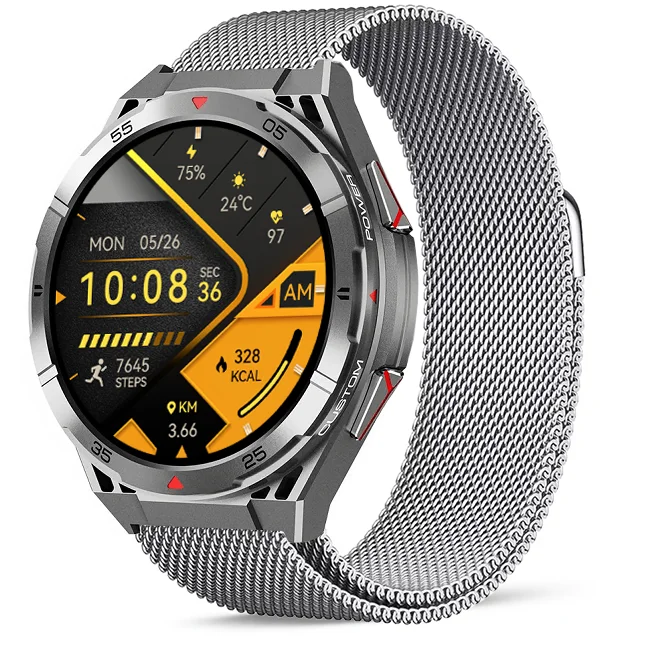 Chytré hodinky Veluxeo Fusion s GPS a bluetooth voláním šedé s milánským tahem