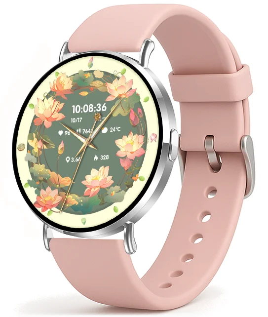 Chytré hodinky Veluxeo Round s bluetooth voláním stříbrné se silikonovým řemínkem