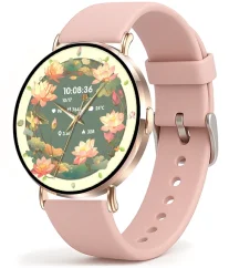 Chytré hodinky Veluxeo Round s bluetooth voláním zlaté se silikonovým řemínkem