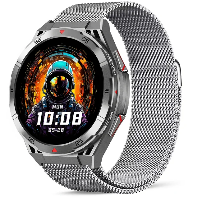 Chytré hodinky Veluxeo Fusion s GPS a bluetooth voláním šedé s milánským tahem