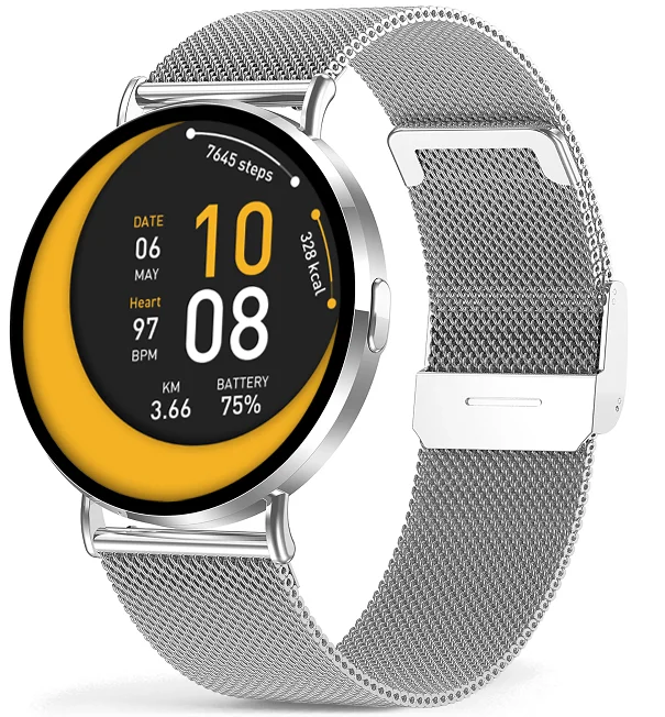 Chytré hodinky Veluxeo Round s bluetooth voláním stříbrné s milánským tahem