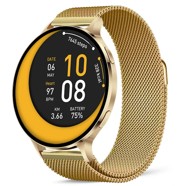 Chytré hodinky Veluxeo Ringo s bluetooth voláním zlaté s milánským tahem