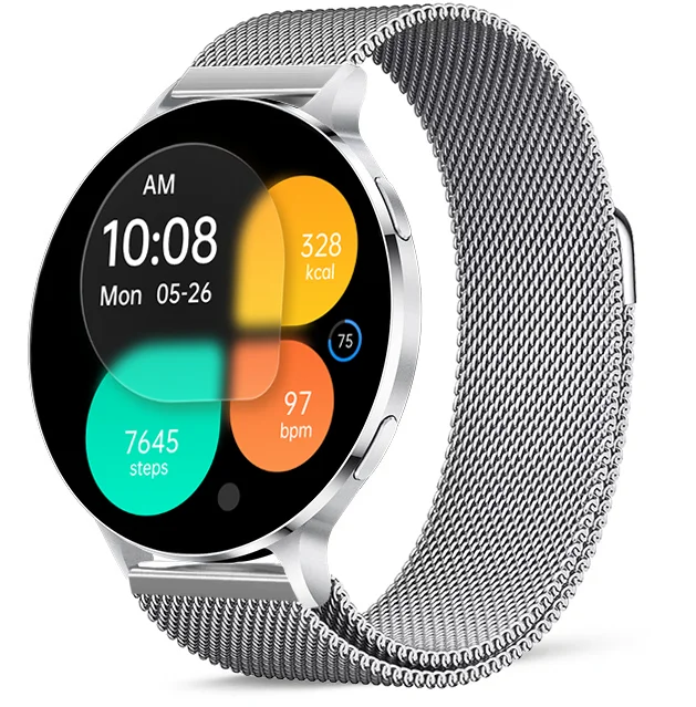 Chytré hodinky Veluxeo Ringo s bluetooth voláním stříbrné s milánským tahem