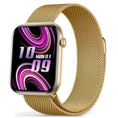 Chytré hodinky Veluxeo Mono s bluetooth voláním zlaté s milánským tahem