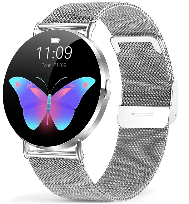 Chytré hodinky Veluxeo Round s bluetooth voláním stříbrné s milánským tahem