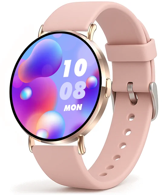 Chytré hodinky Veluxeo Round s bluetooth voláním zlaté se silikonovým řemínkem