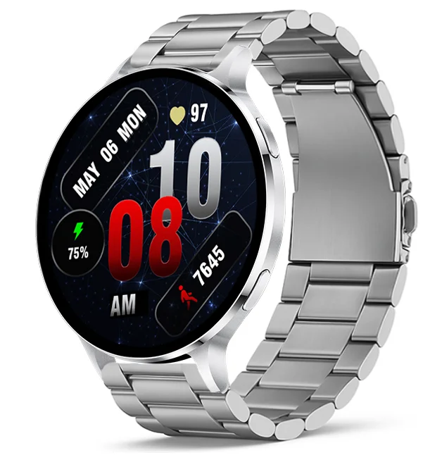 Chytré hodinky Veluxeo Ringo s bluetooth voláním stříbrné s ocelovým řemínkem