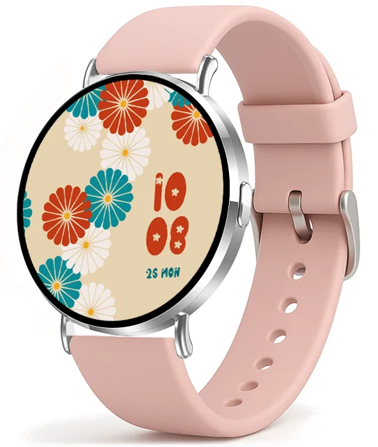 Chytré hodinky Veluxeo Round s bluetooth voláním stříbrné se silikonovým řemínkem