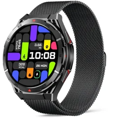 Chytré hodinky Veluxeo Fusion s GPS a bluetooth voláním černé s milánským tahem