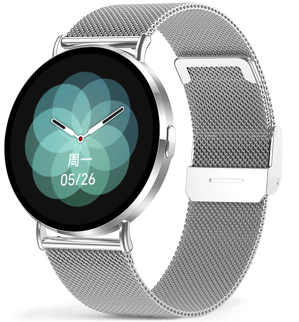 Chytré hodinky Veluxeo Round s bluetooth voláním stříbrné s milánským tahem