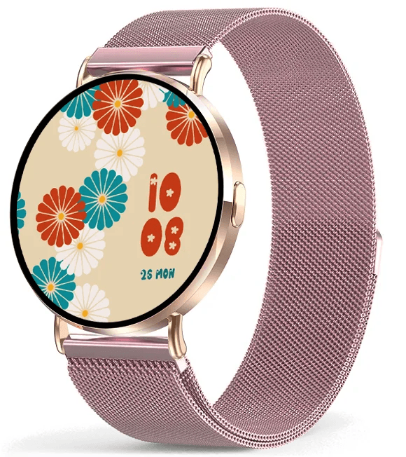 Chytré hodinky Veluxeo Round s bluetooth voláním zlaté s milánským tahem