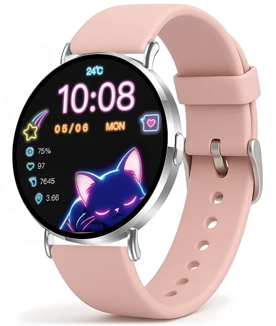 Chytré hodinky Veluxeo Round s bluetooth voláním stříbrné se silikonovým řemínkem