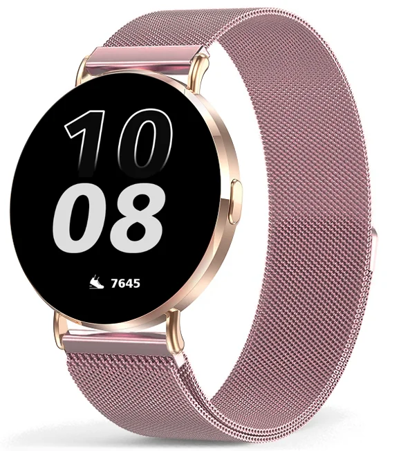 Chytré hodinky Veluxeo Round s bluetooth voláním zlaté s milánským tahem