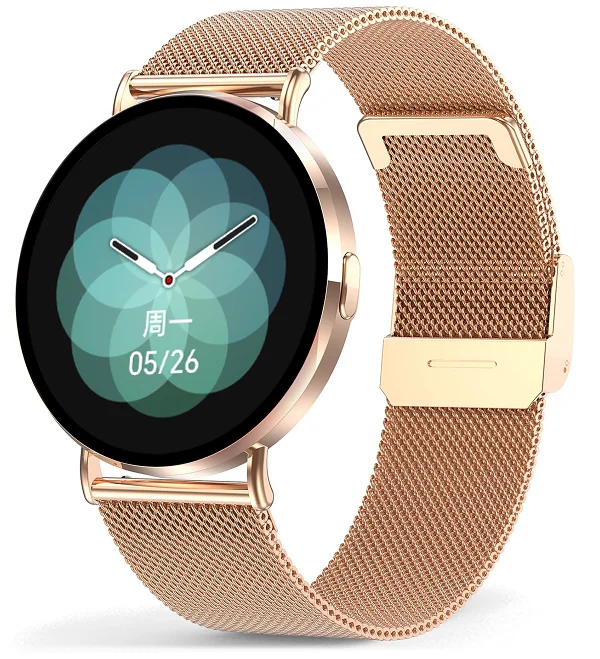 Chytré hodinky Veluxeo Round s bluetooth voláním zlaté s milánským tahem