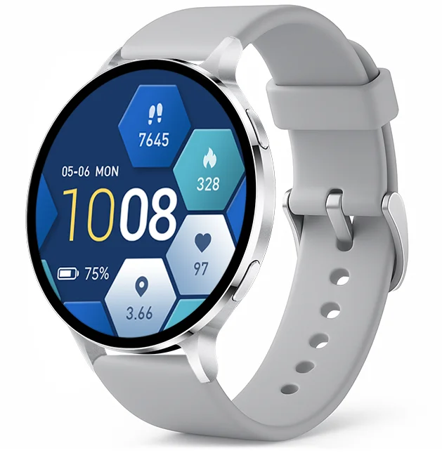 Chytré hodinky Veluxeo Ringo s bluetooth voláním stříbrné se silikonovým řemínkem