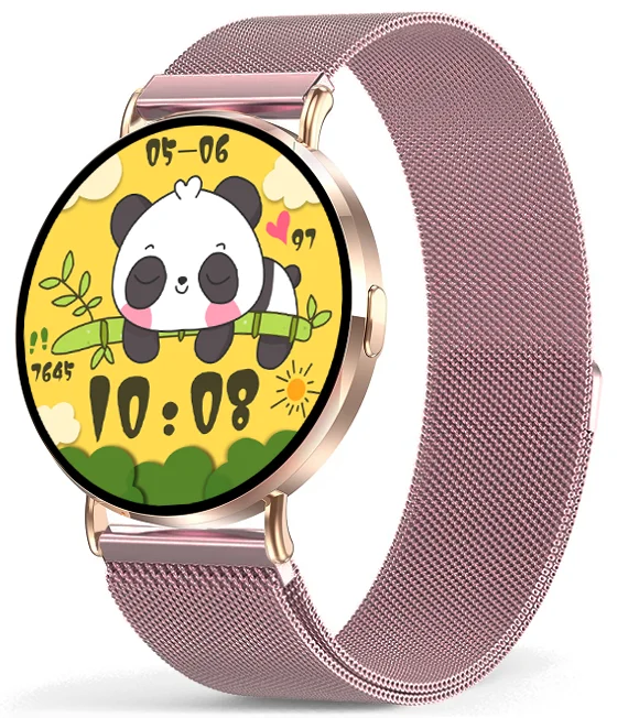 Chytré hodinky Veluxeo Round s bluetooth voláním zlaté s milánským tahem